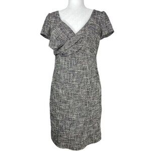 RED Valentino Black White Tweed Sheath Dress Short Sleeve V-Neck IT 44 / US 6